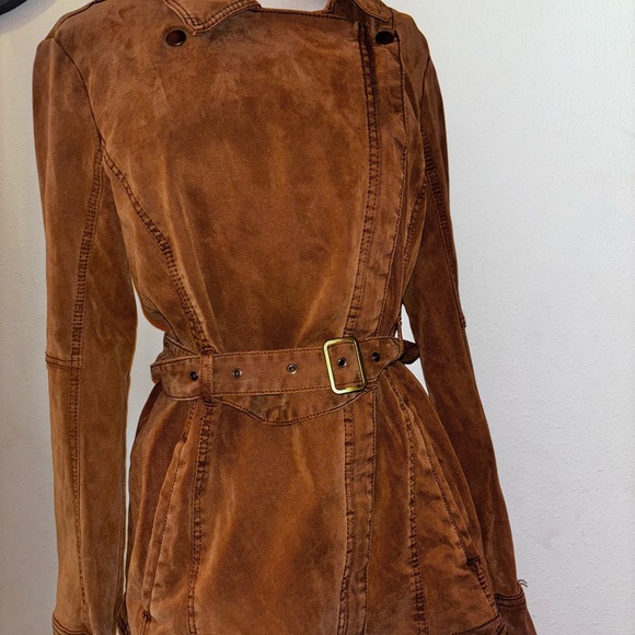 Anthropologie Everyday Moto Jacket Womens Medium Cognac Asymmetrical Zip Belt - Picture 2 of 6